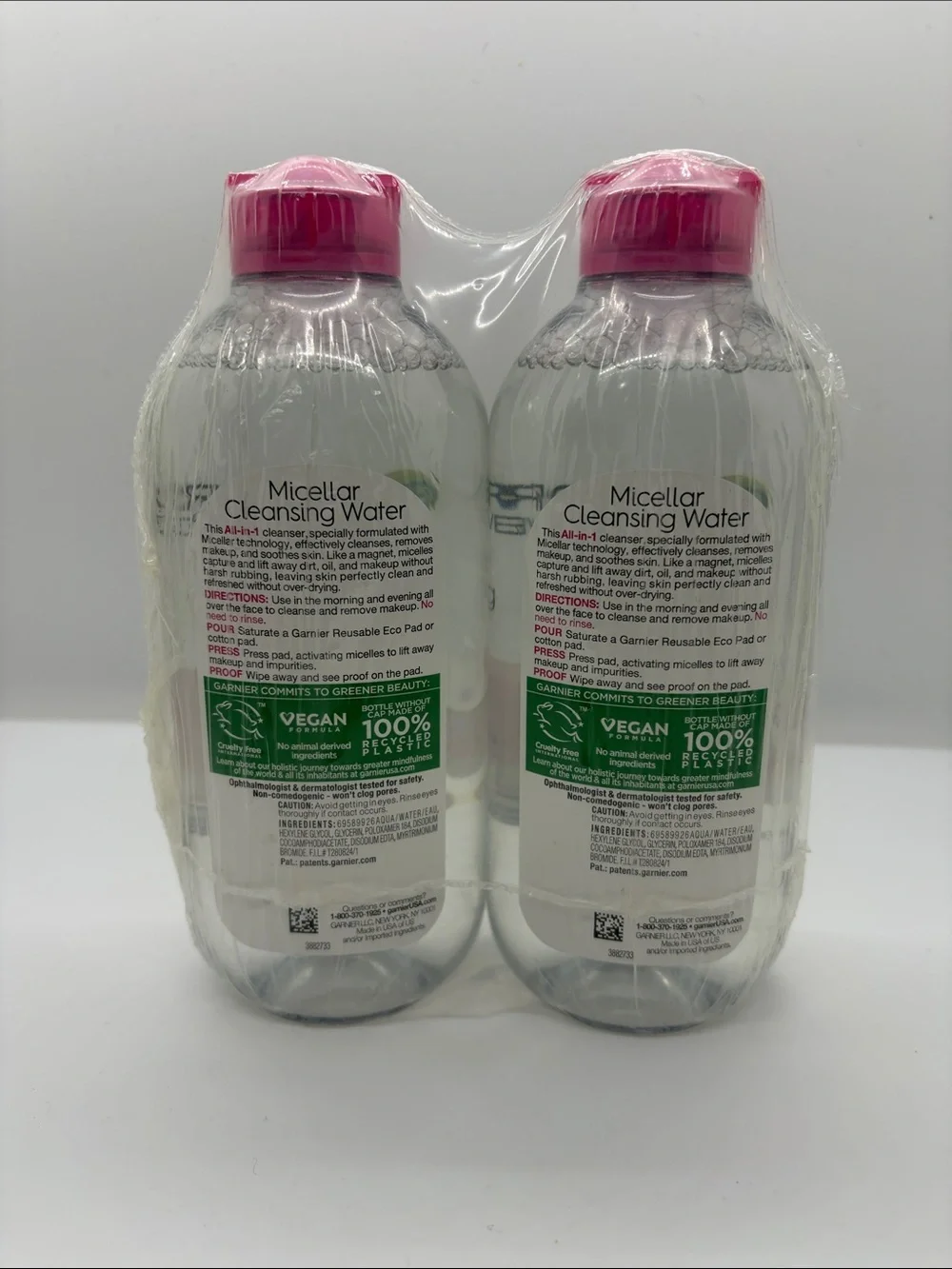 Garnier SkinActive Micellar Cleansing Water with Pink Caps (2 Pack)